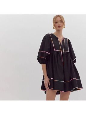 Entro Black Multi-color Trim dress